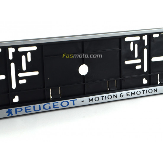 Peugeot Motion & Emotion Single Row 530mm Vehicle Registration License Plate Frame (Silver)