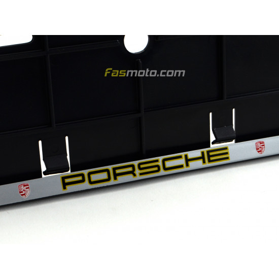 Porsche Double Row 335mm Vehicle Registration License Plate Frame (Silver)
