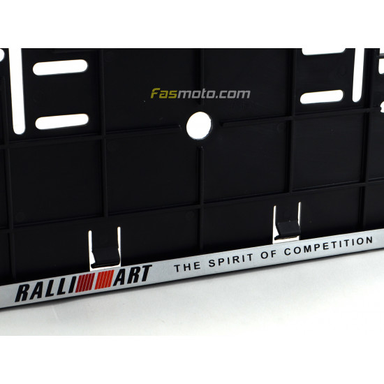 RALLIART The Spirit of Competition Double Row 335mm Vehicle Registration License Plate Frame (Silver)