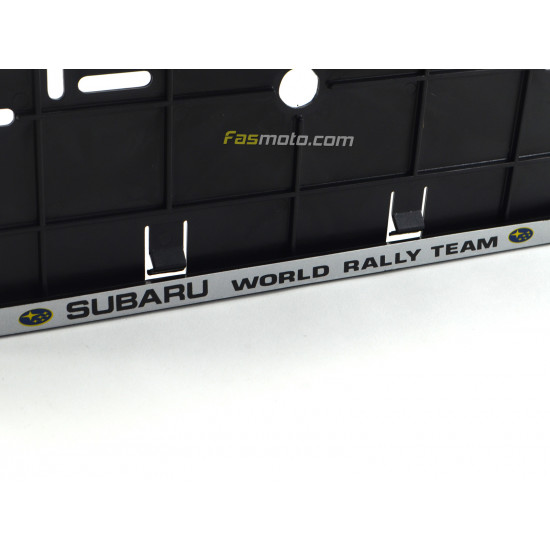 Subaru World Rally Team Double Row 335mm Vehicle Registration License Plate Frame (Silver)