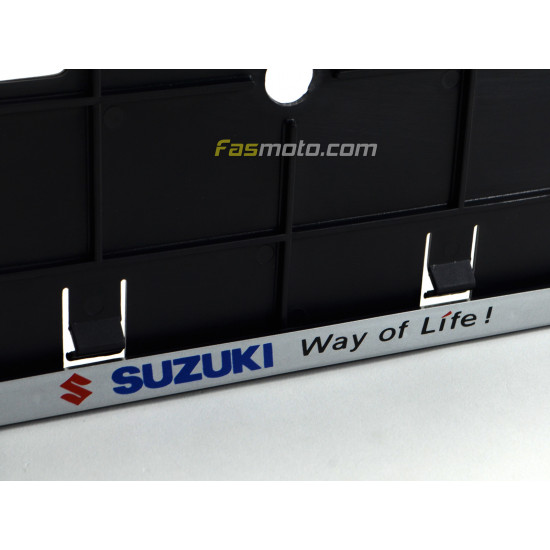 Suzuki Way of Life Double Row 335mm Vehicle Registration License Plate Frame (Silver)