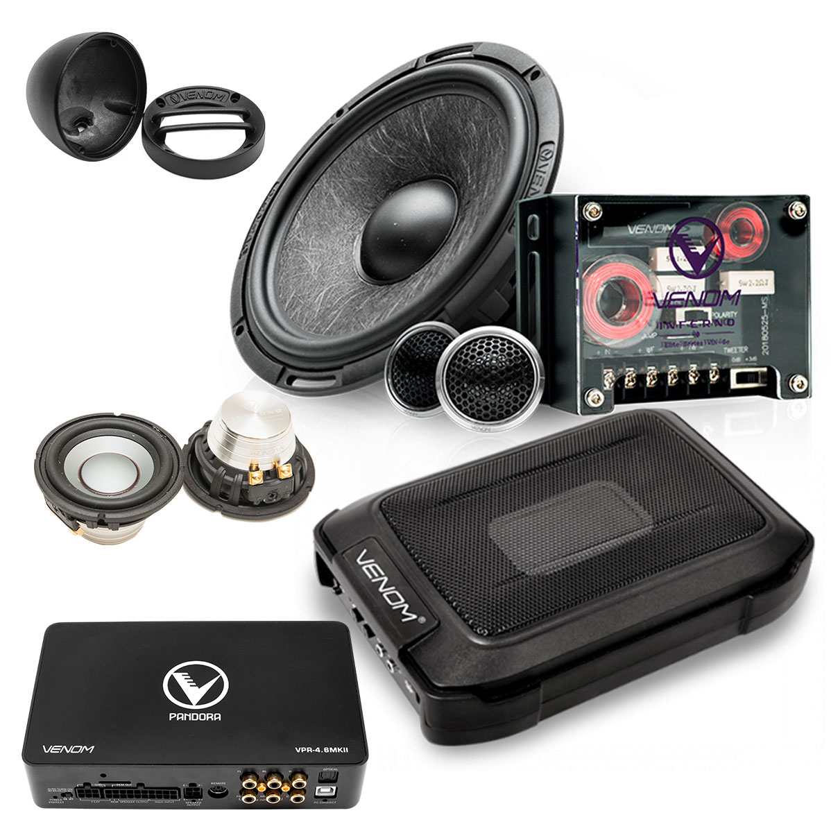 VENOM Pandora DSP Amplifier, 3-Way Speakers and Active