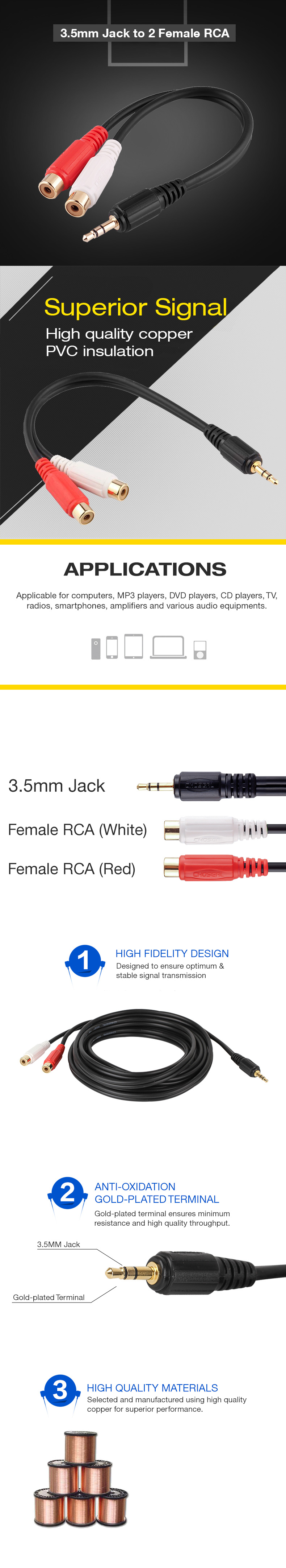 Choseal QS3006 3.5mm Jack to 2 Female RCA