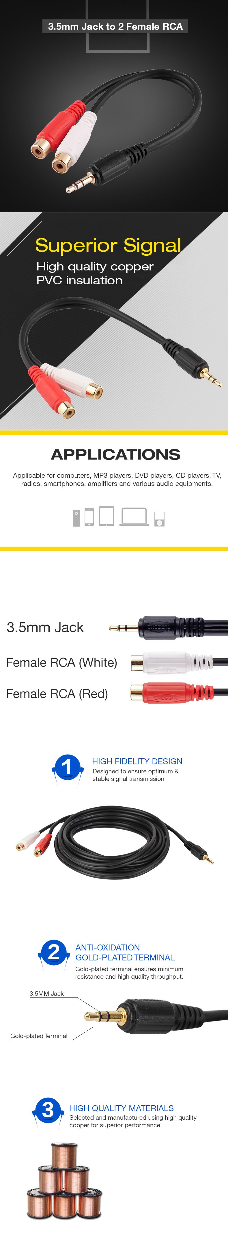 Choseal QS3006 3.5mm Jack to 2 Female RCA