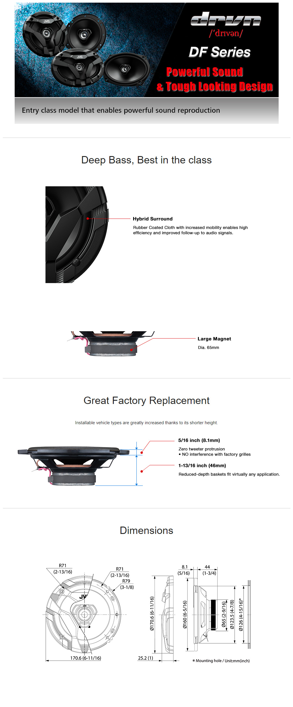 JVC CS-DF620 6.5 inch 2-way Coaxial Car Speakers 30W RMS 300W Peak