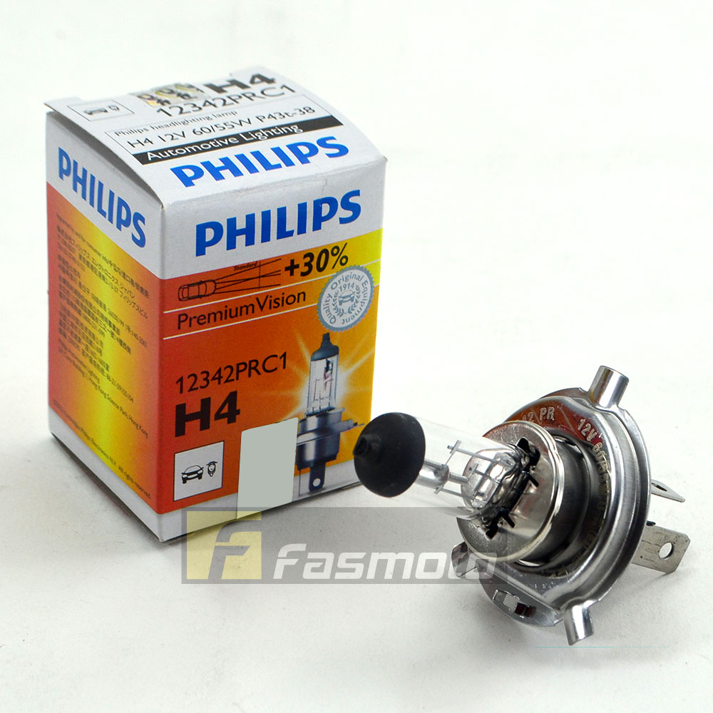 Philips 12342PRC1 H4 Premium Vision 12V 60/55W P43t-38 Dual Filament Head Lamp Halogen Bulb