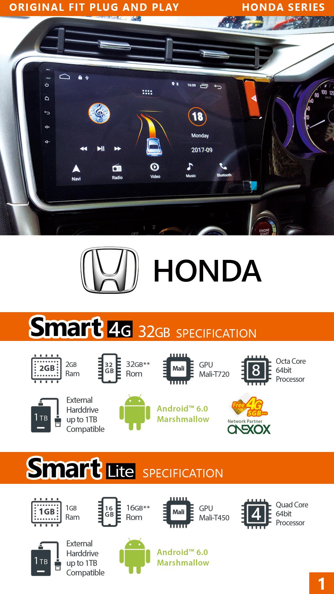 Otonavi Honda Series Android OS Receivers